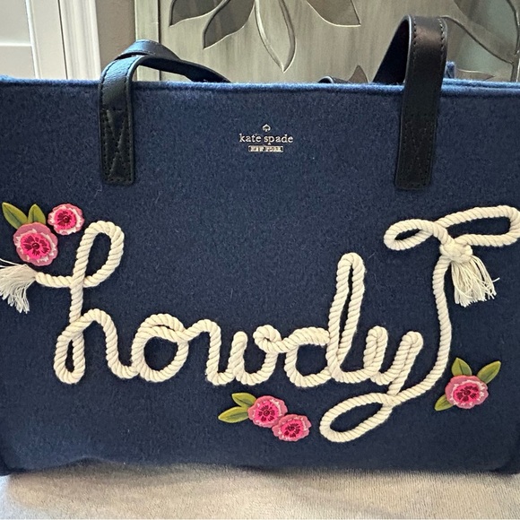 Kate Spade Navy Tote with Pink Floral Accents - Picture 8 of 8